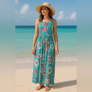 Bellamie Floral Maxi Dress-Great for tropical vacation/cruise Sz large $15